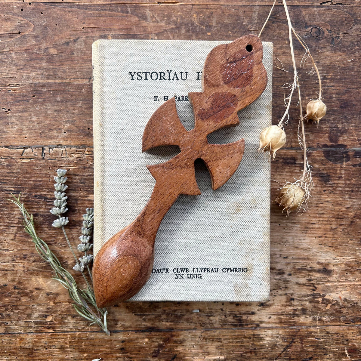 Vintage Lovespoon / Love Spoon - Hand Carved - Heart, Cross (Preloved)