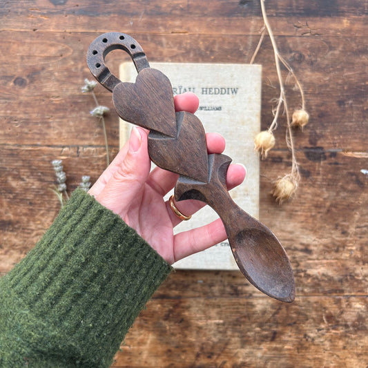 Vintage Lovespoon / Love Spoon - Hand Carved - Hearts, Horseshoe (Preloved)