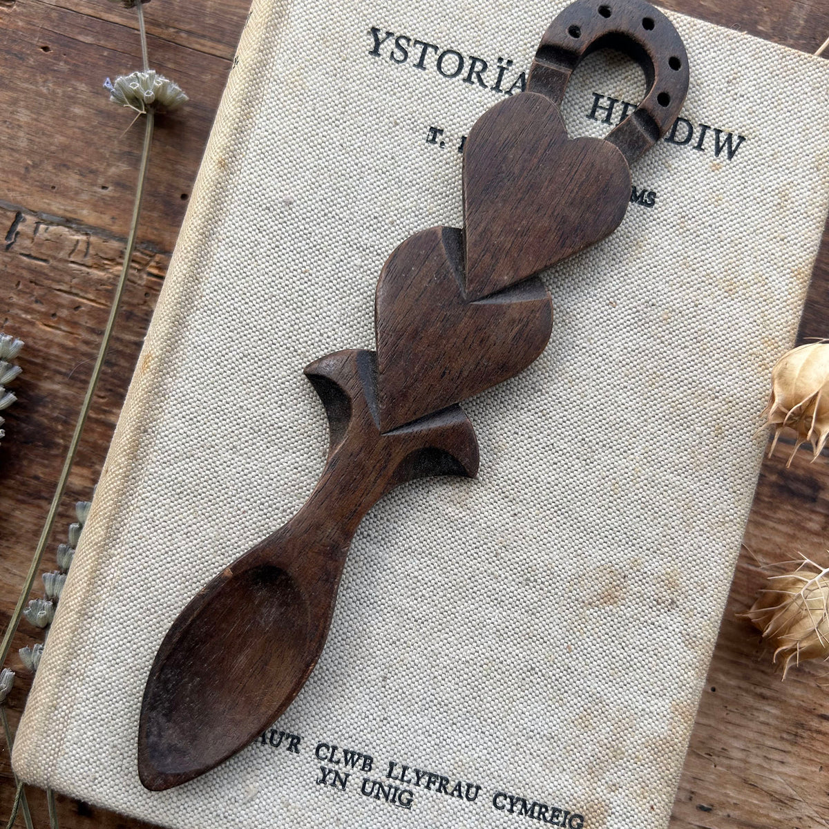 Vintage Lovespoon / Love Spoon - Hand Carved - Hearts, Horseshoe (Preloved)