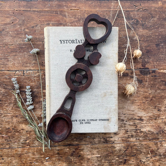 Vintage Lovespoon / Love Spoon - Hand Carved - Hearts, Wheel (Preloved)