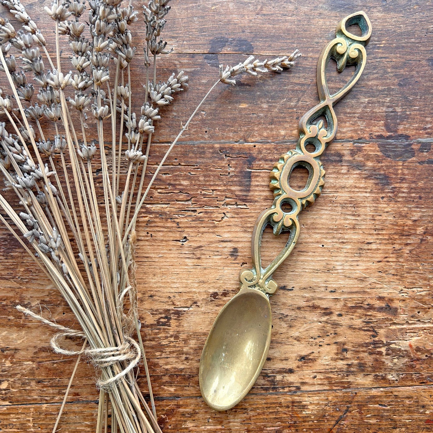 Vintage Welsh Love Spoon - Solid Brass - Large (Preloved)