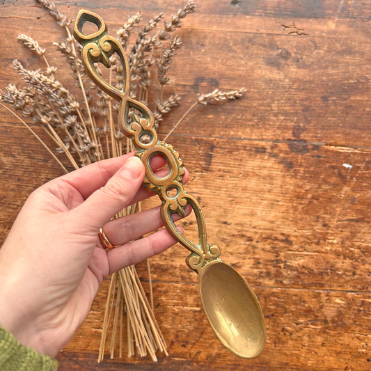 Vintage Welsh Love Spoon - Solid Brass - Large (Preloved)