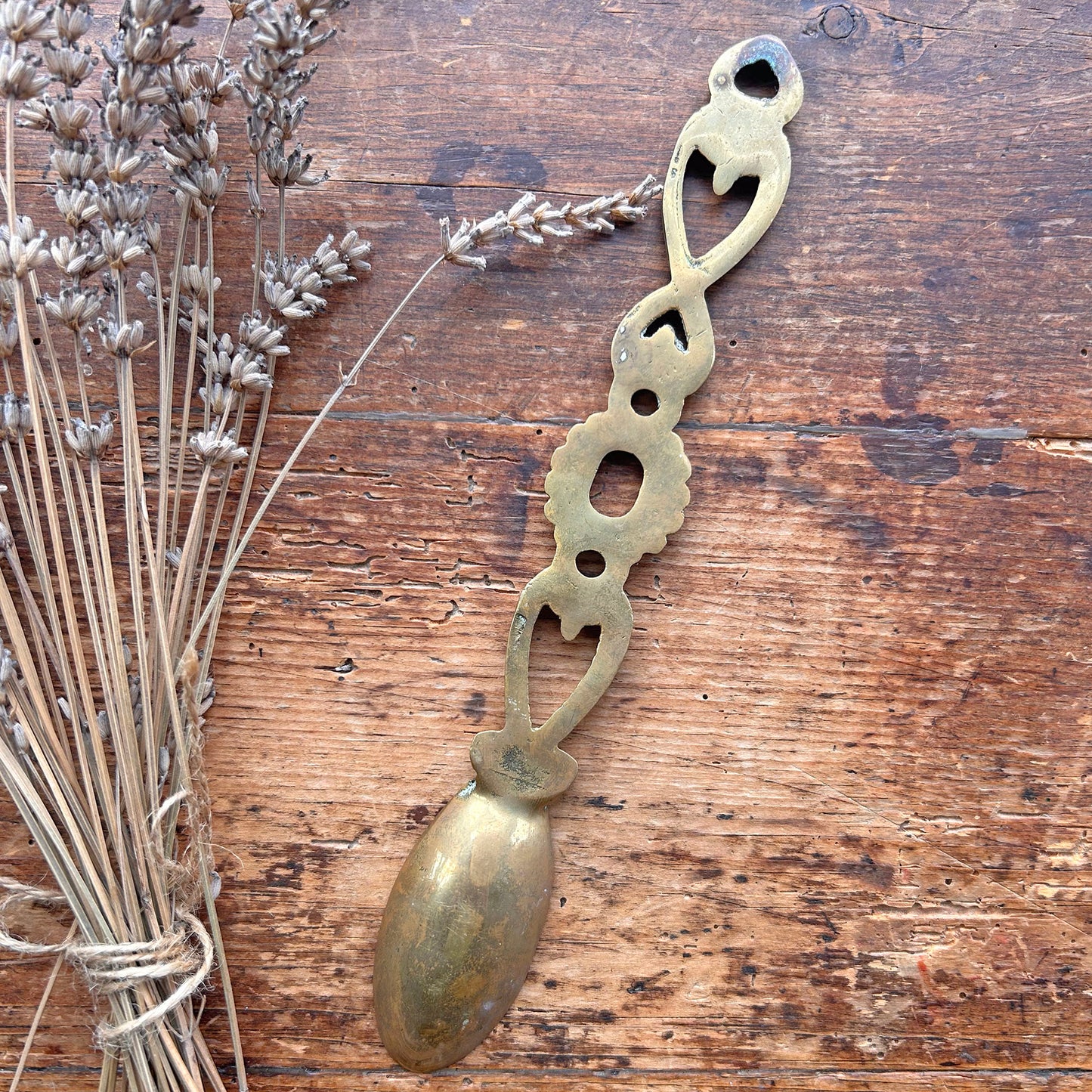 Vintage Welsh Love Spoon - Solid Brass - Large (Preloved)