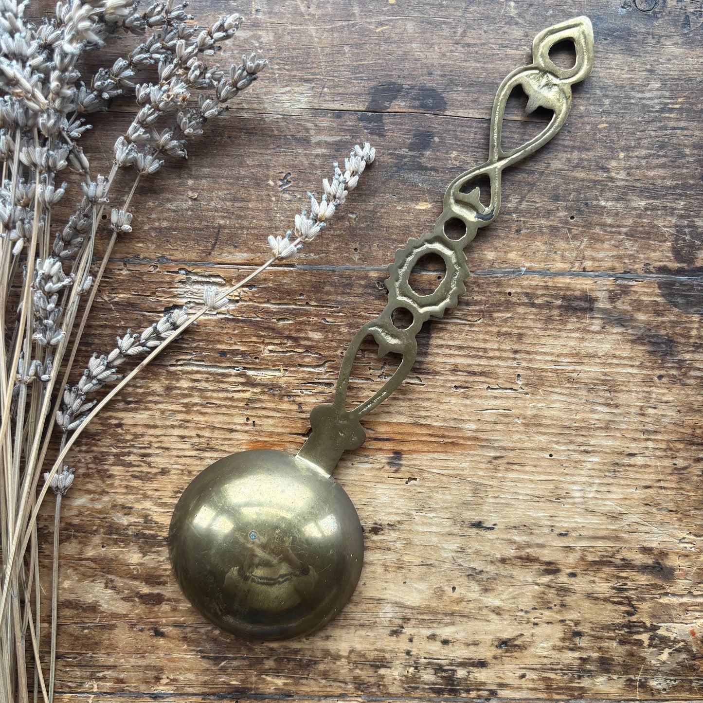 Vintage Welsh Love Spoon - Solid Brass - Large (Preloved)