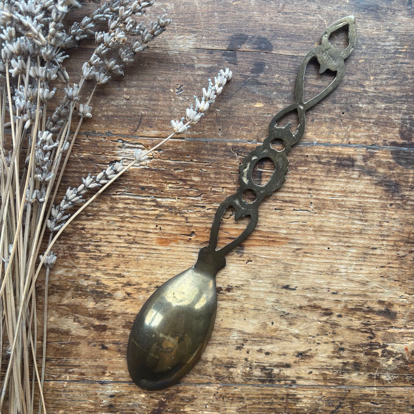Vintage Welsh Love Spoon - Solid Brass - Large (Preloved)