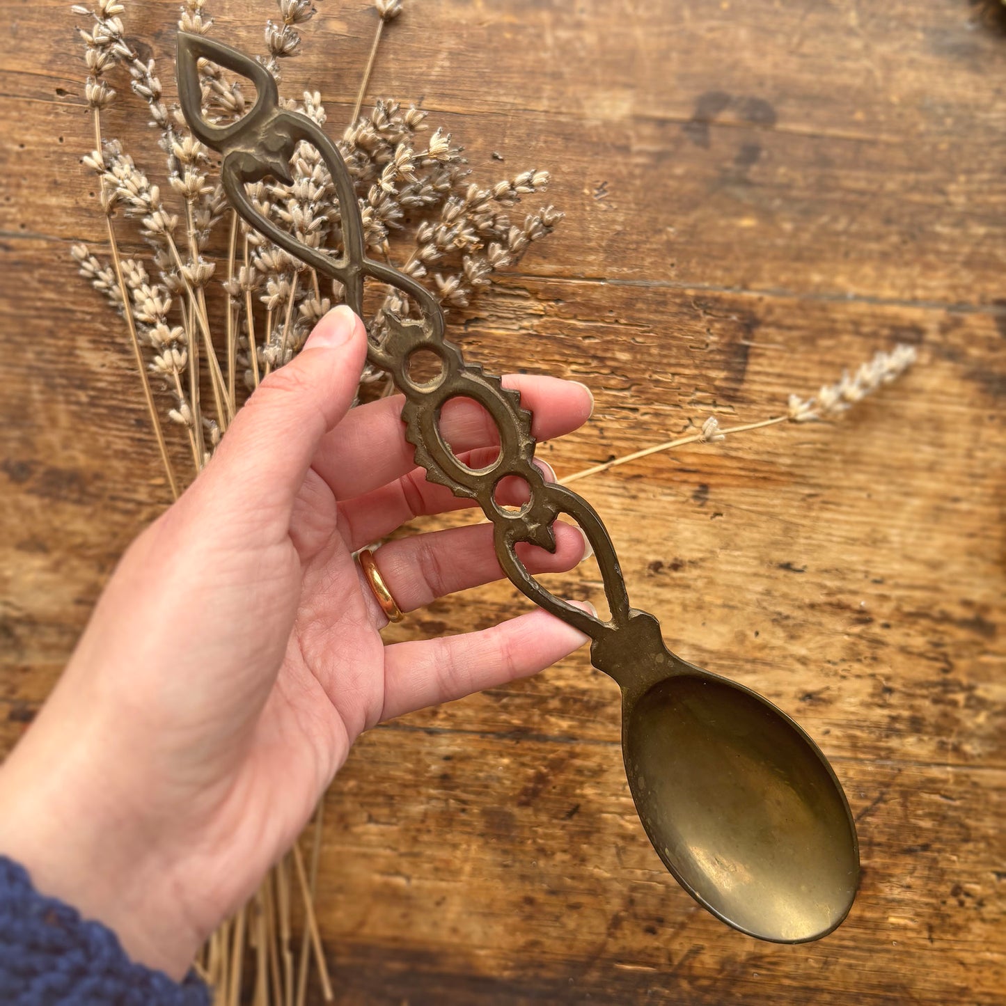 Vintage Welsh Love Spoon - Solid Brass - Large (Preloved)