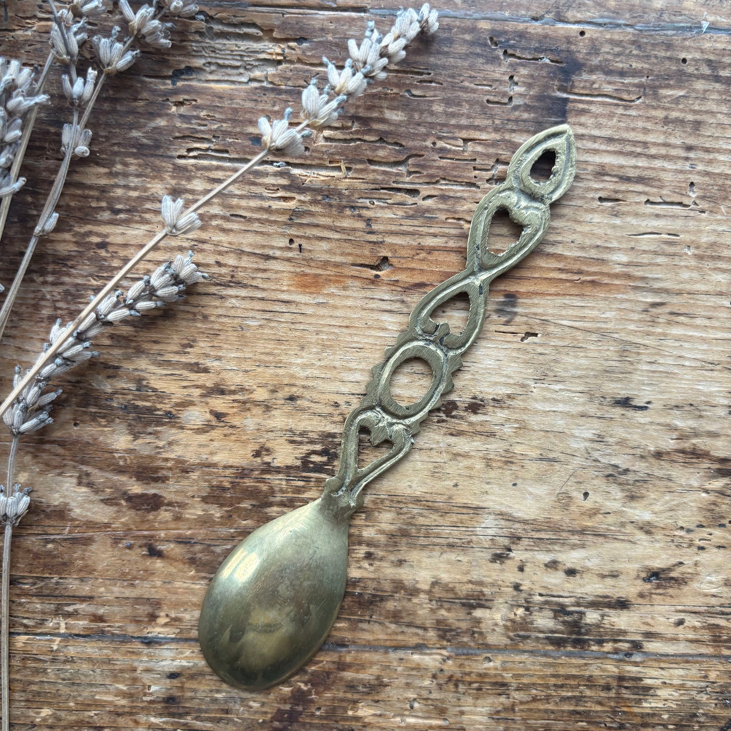 Vintage Welsh Love Spoon - Solid Brass - Small (Preloved)