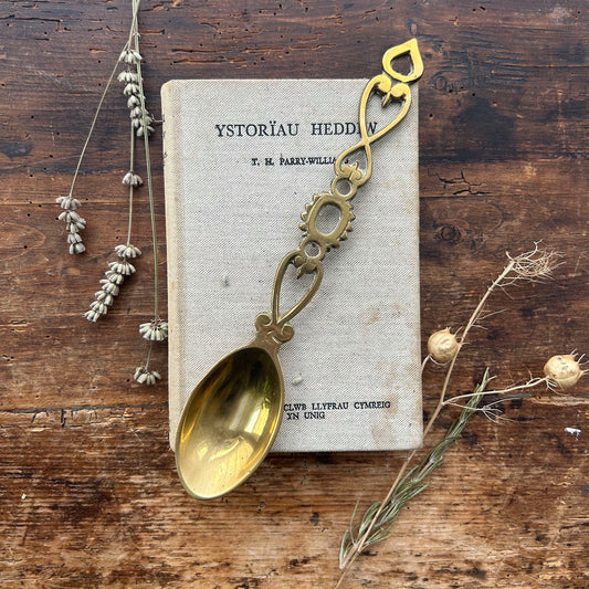 Vintage Welsh Lovespoon / Love Spoon - Solid Brass - Large (Preloved)