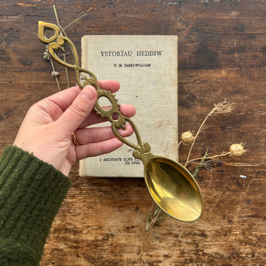 Vintage Welsh Lovespoon / Love Spoon - Solid Brass - Large (Preloved)