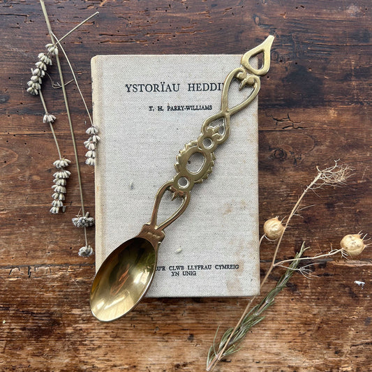 Vintage Welsh Lovespoon / Love Spoon - Solid Brass - Large (Preloved)