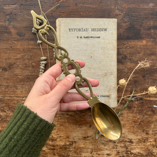 Vintage Welsh Lovespoon / Love Spoon - Solid Brass - Large (Preloved)