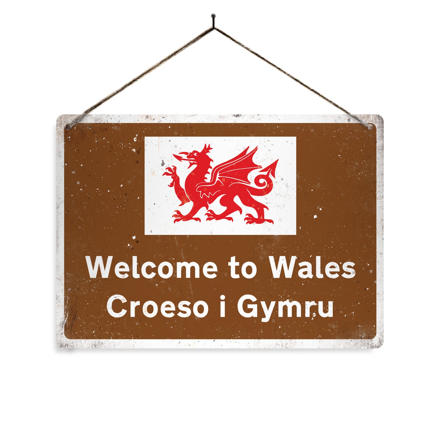 Metal Road Sign - Vintage Worn Look - Welcome to Wales - Croeso i Gymru