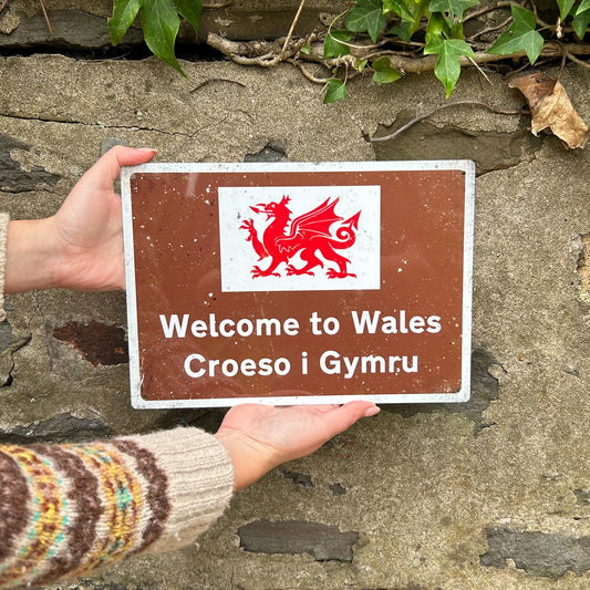 Metal Road Sign - Vintage Worn Look - Welcome to Wales - Croeso i Gymru