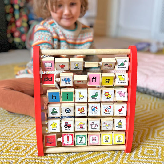 Abacus - Wooden - Welsh - Y Wyddor & Rhifau / Alphabet & Numbers