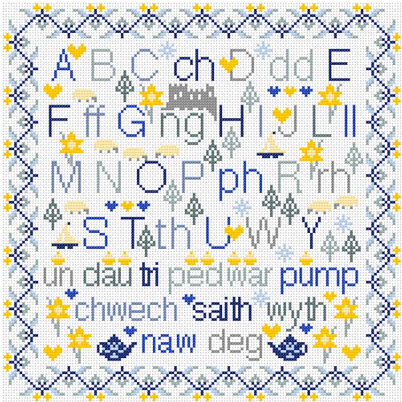 Cross Stitch Kit - Welsh Alphabet and Numbers Sampler