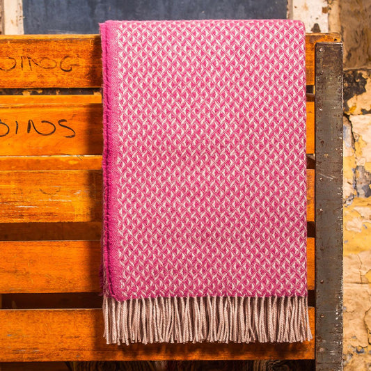 Throw / Blanket - New Wool - Tweedmill Welsh Diamond - Mulberry Pink