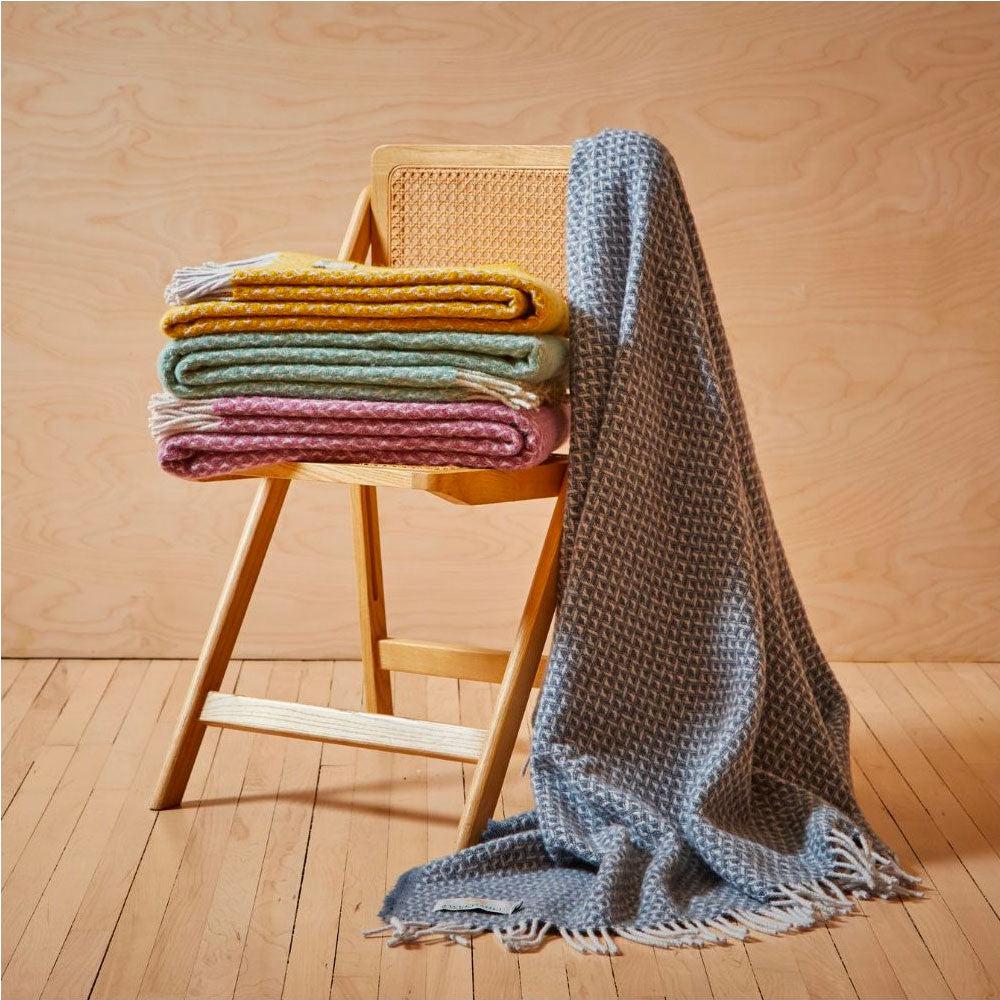 Throw / Blanket - New Wool - Tweedmill Welsh Diamond - Blue Slate Grey