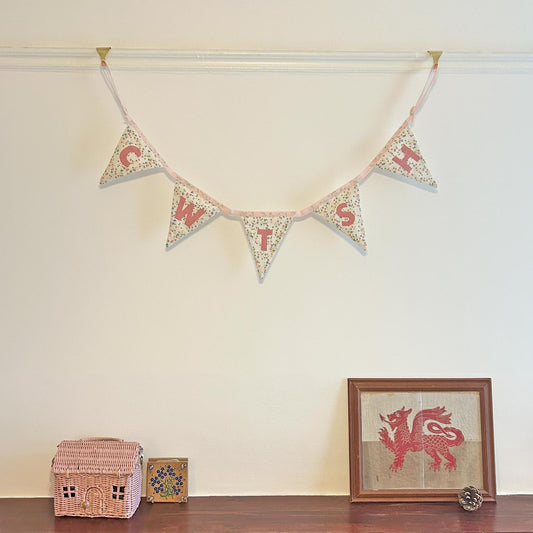 Bunting - Personalised Name - Floral Pink & Ivory