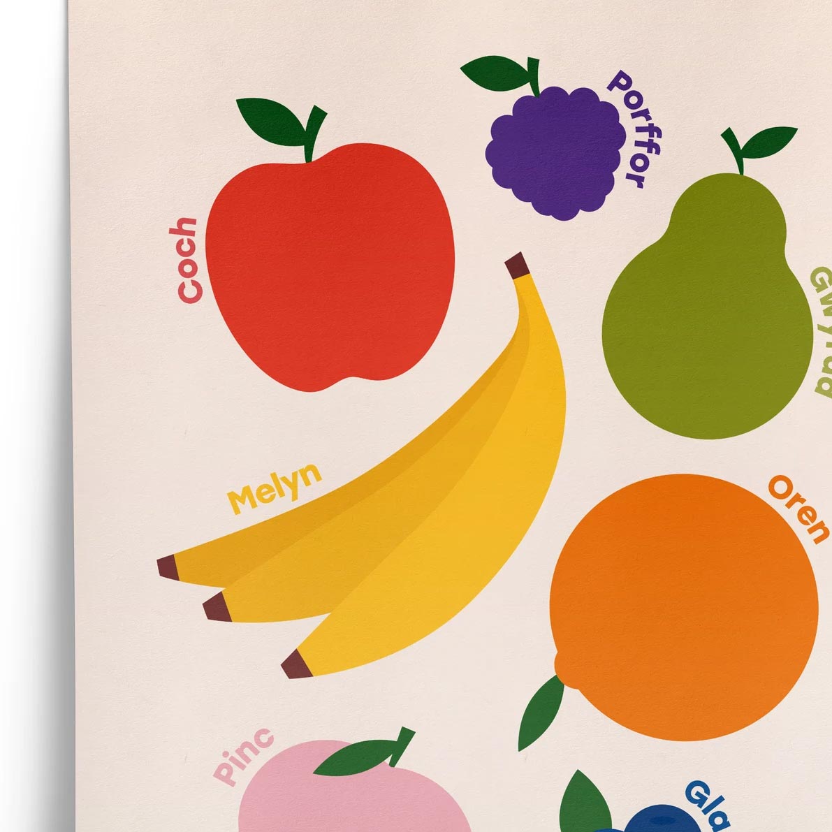 Print - Kid's Educational - Fruit - Lliwiau / Welsh Colours - A4