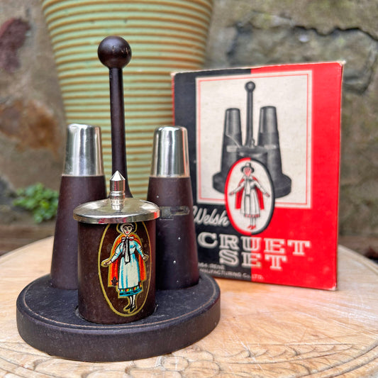 Welsh Cruet Set - Welsh Lady - Original Box - Vintage (Preloved)