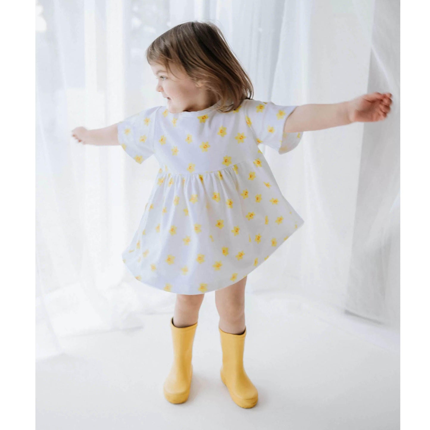 Baby / Kids Dress - Organic Cotton – Welsh Daffodils - Handmade