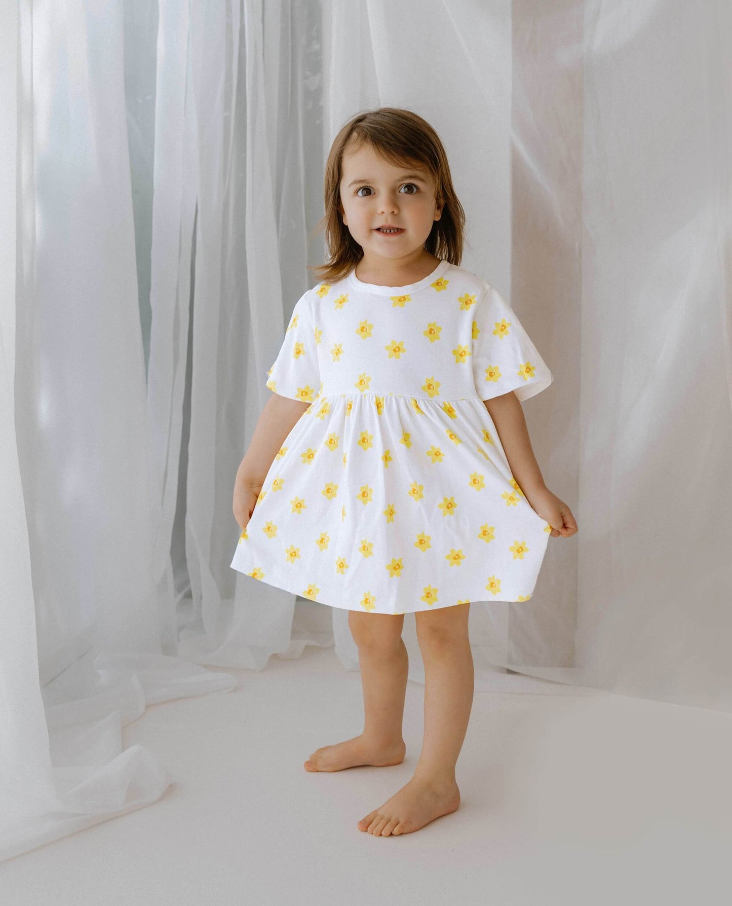 Baby / Kids Dress - Organic Cotton – Welsh Daffodils - Handmade