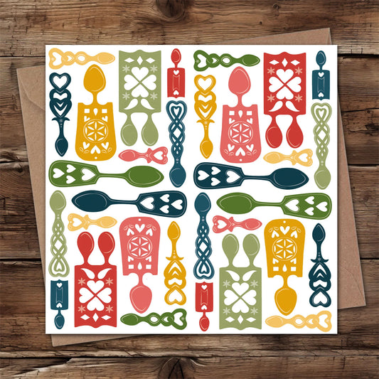 Card - Welsh Folk - Lovespoons / Love Spoons