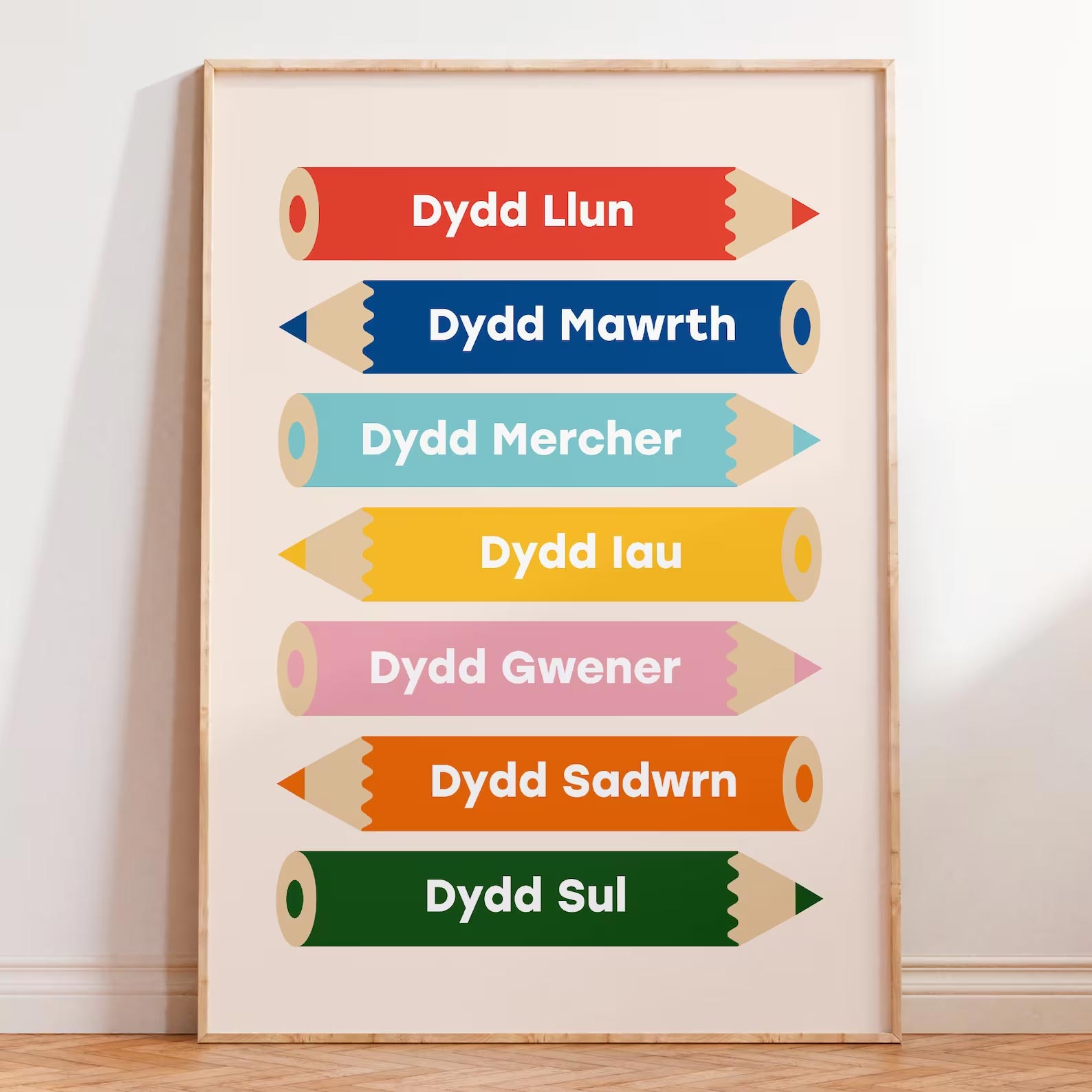 Print - Kid's Educational - Pencils - Dyddiau'r Wythnos / Welsh Days of the Week - A4