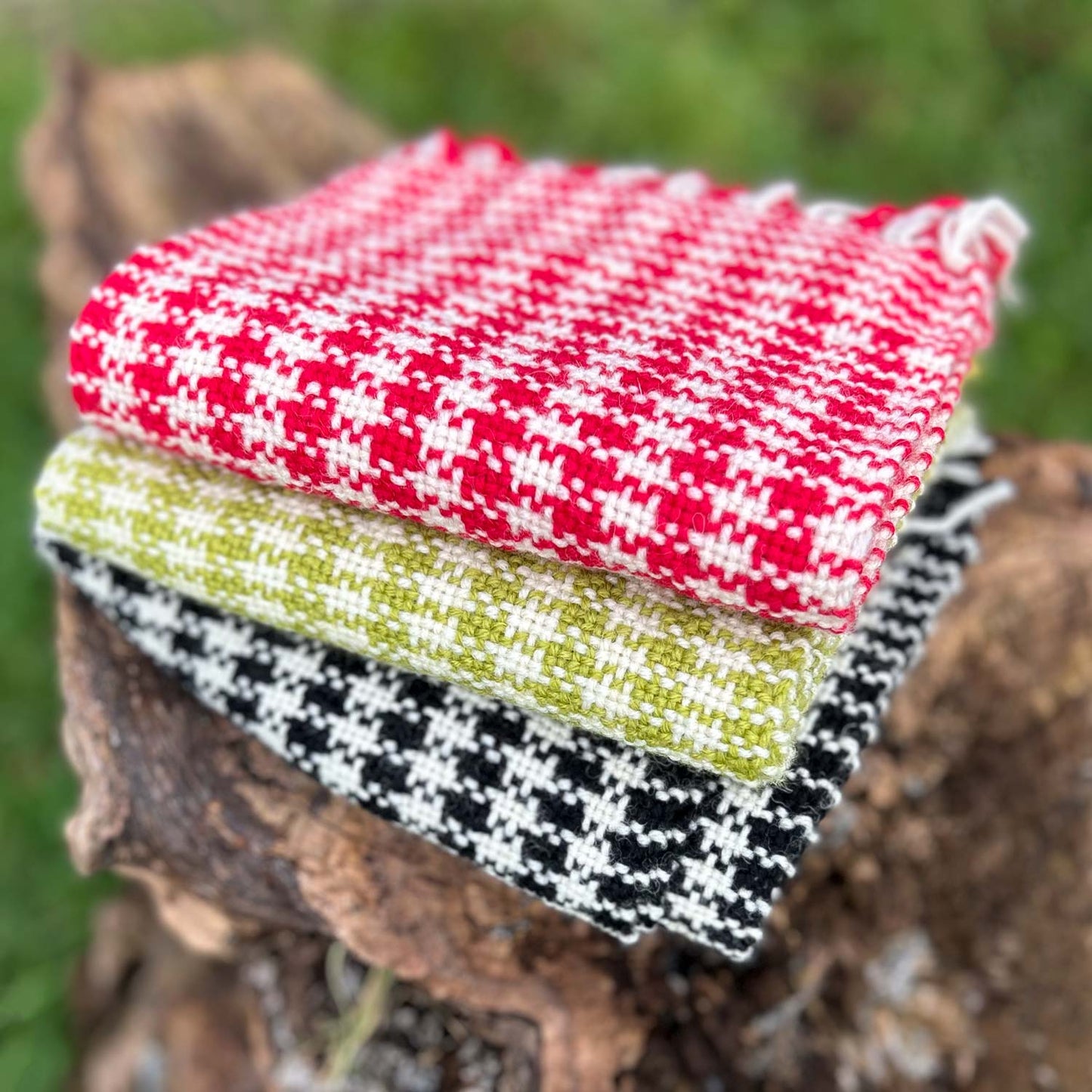 Scarf - 100% Wool - Handwoven - Welsh Checked - Red & Cream