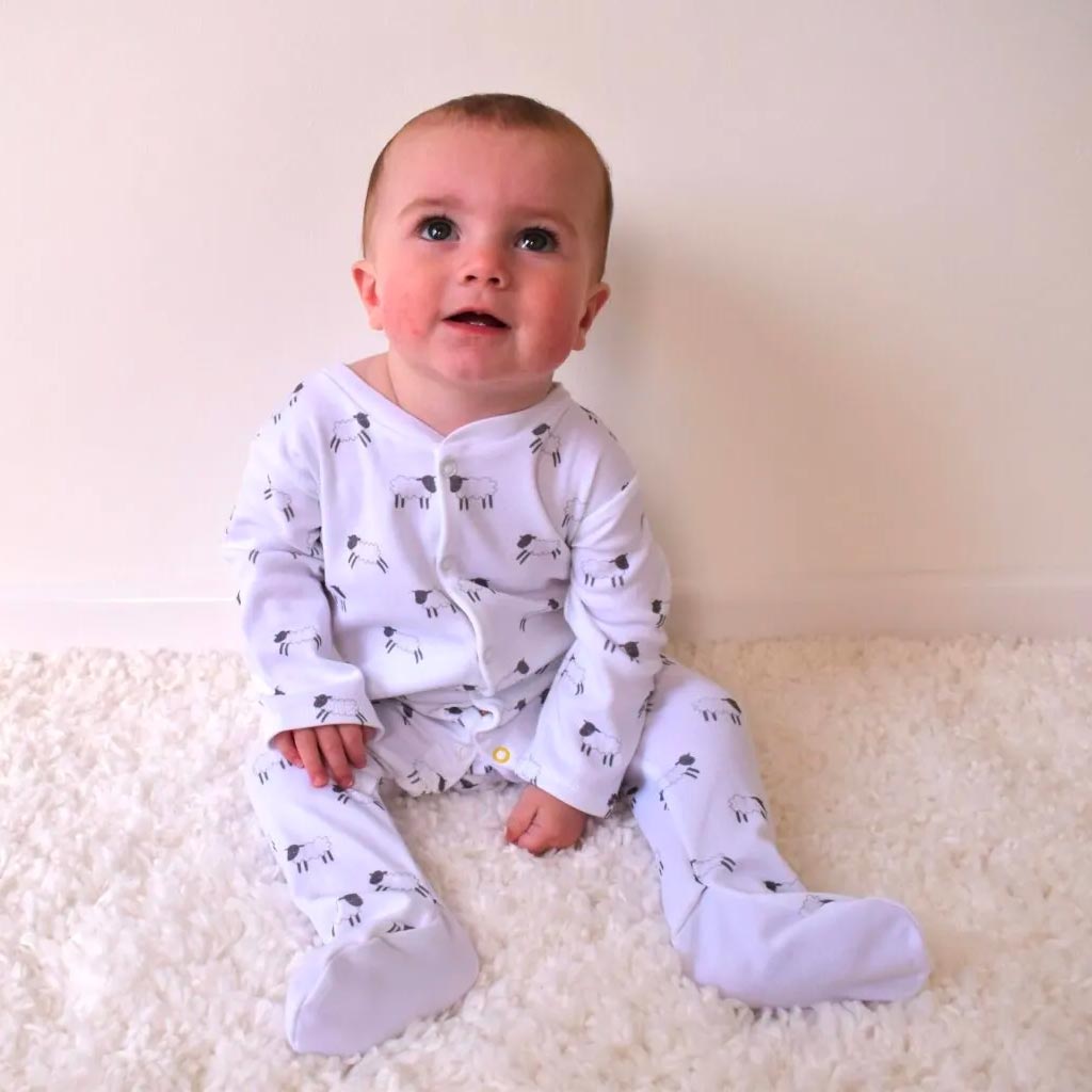Baby Sleepsuit - Organic Cotton – Welsh Lambs - Personalised