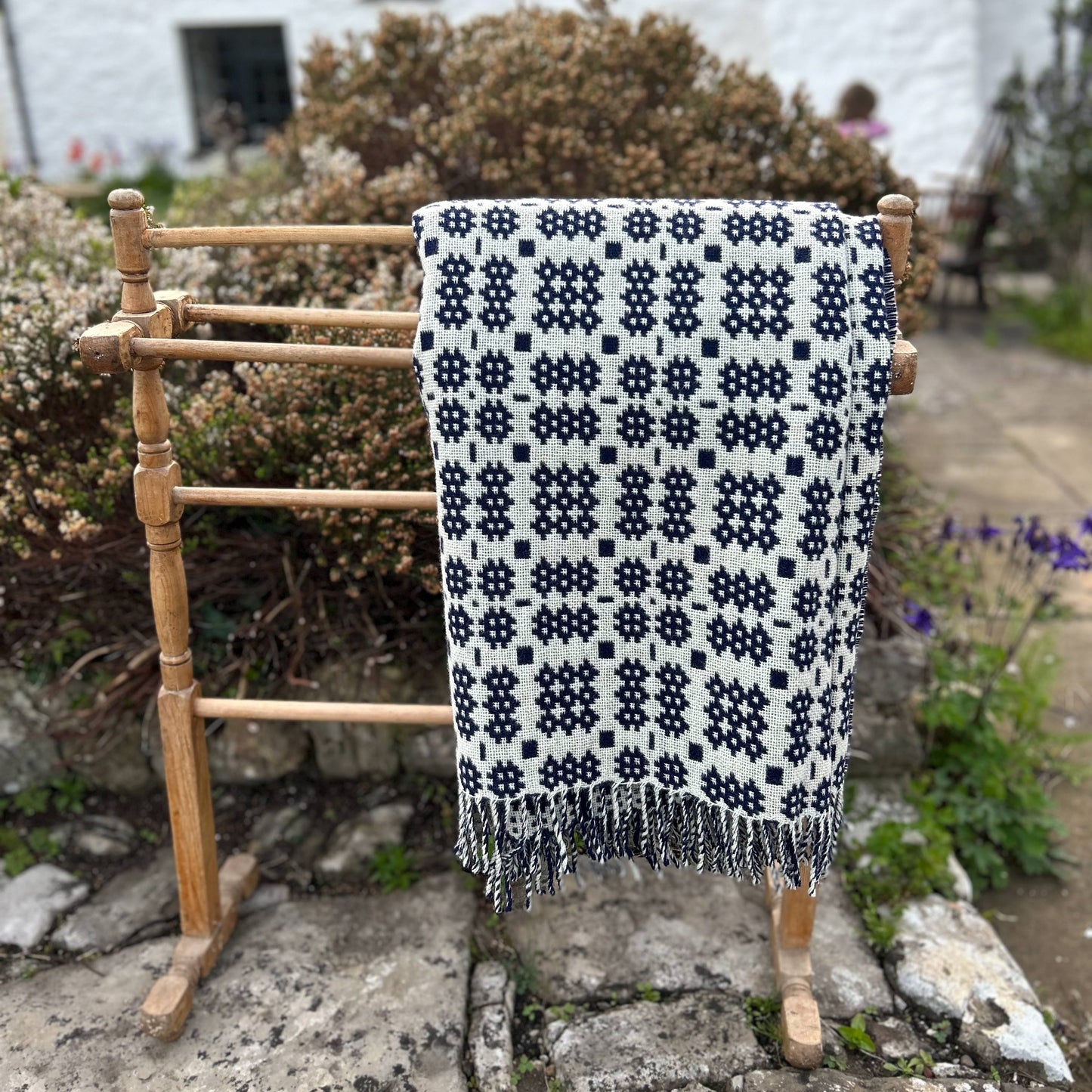 Throw / Blanket - Welsh Tapestry / Carthen Ysgafn - Caernarfon - 100% Wool - Midnight Navy