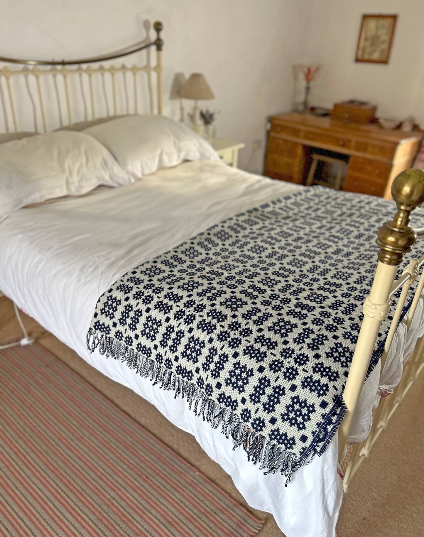 Throw / Blanket - Welsh Tapestry / Carthen Ysgafn - Caernarfon - 100% Wool - Midnight Navy