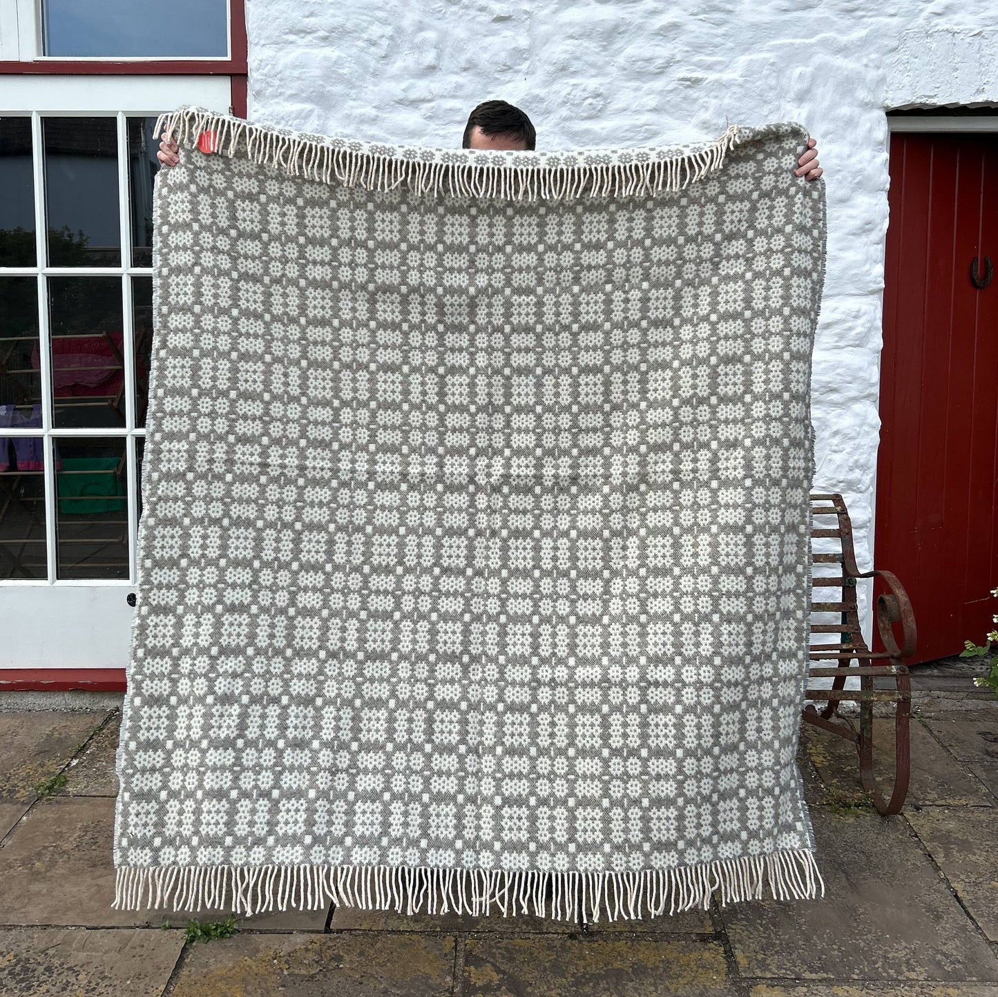 Throw / Blanket - Welsh Tapestry / Carthen Ysgafn - Caernarfon - 100% Wool - Light Grey - Quarry