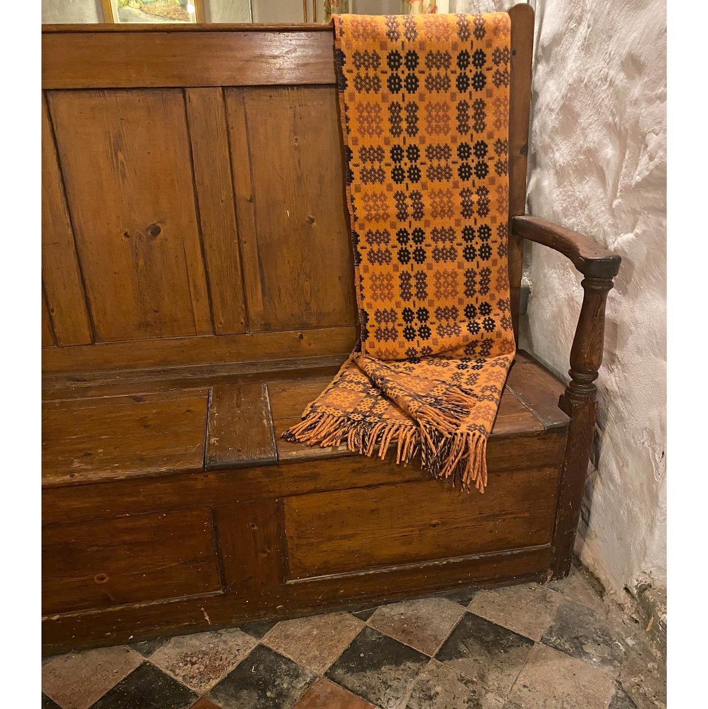 Throw / Blanket - Welsh Tapestry / Carthen Ysgafn - Caernarfon - 100% Wool - Pumpkin Spice