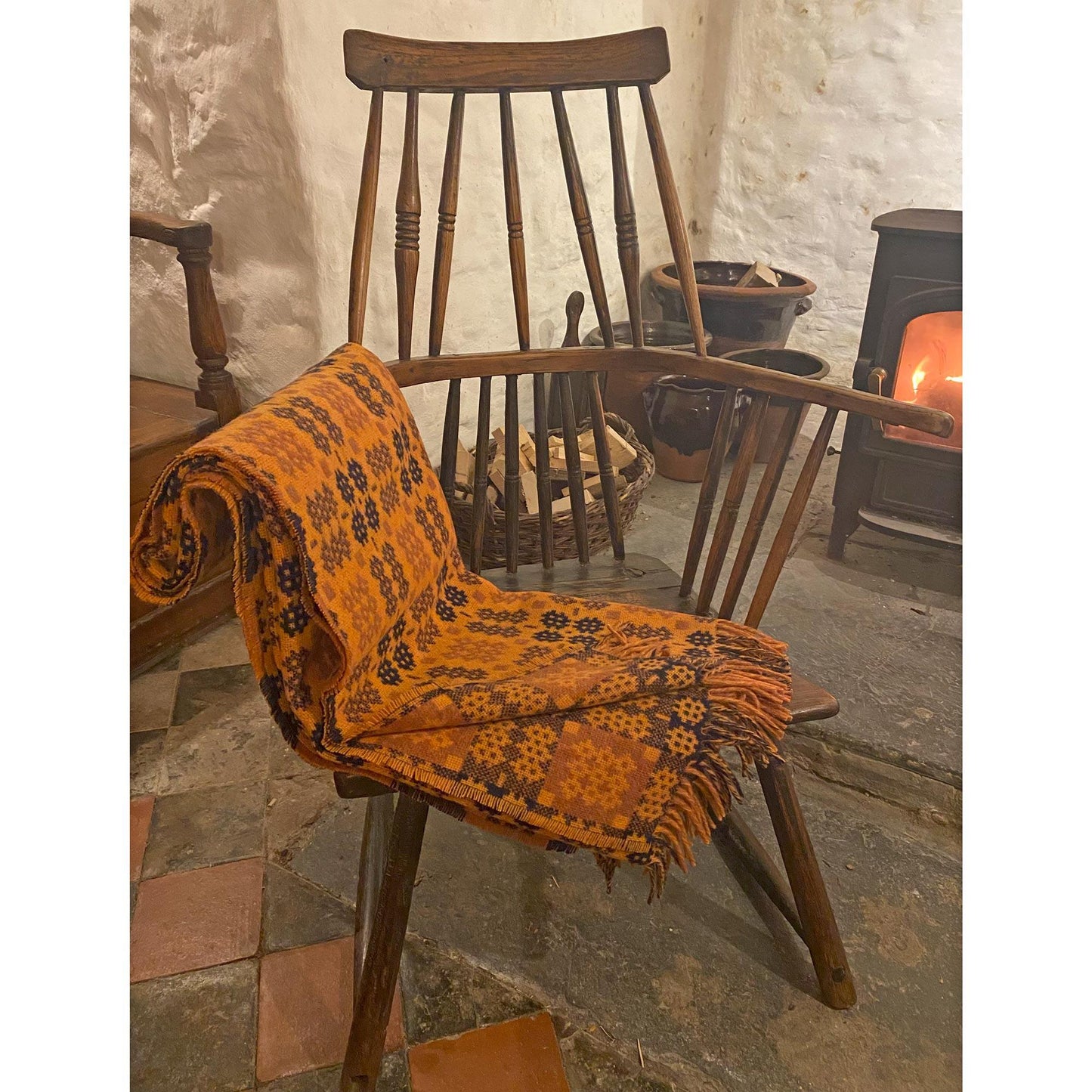 Throw / Blanket - Welsh Tapestry / Carthen Ysgafn - Caernarfon - 100% Wool - Pumpkin Spice