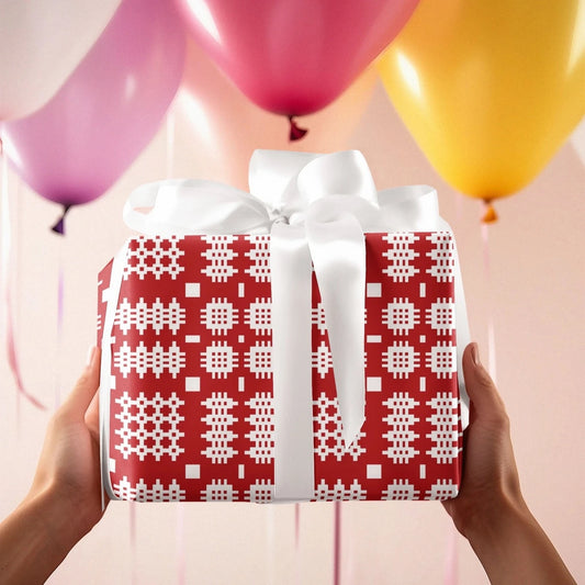 Gift Wrap / Wrapping Paper - Welsh Tapestry - Red & White - 3M Roll