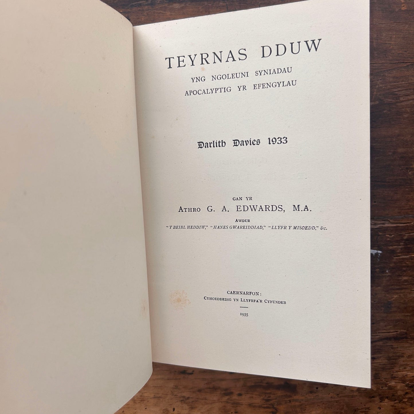 Y Ddarlith Davies, 1933 - G. A. Edwards - 1935 (Preloved)