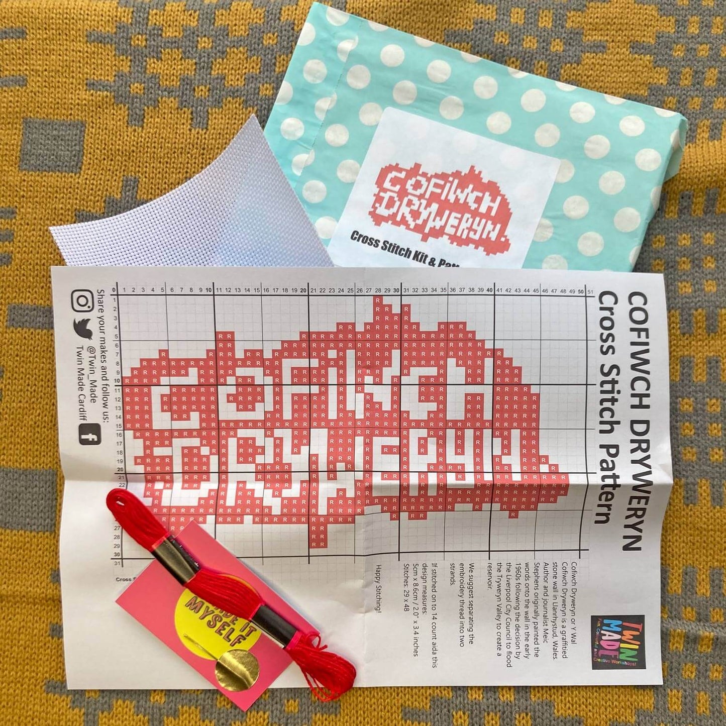 Cross Stitch Kit & Pattern  - Cofiwch Dryweryn - Remember Tryweryn