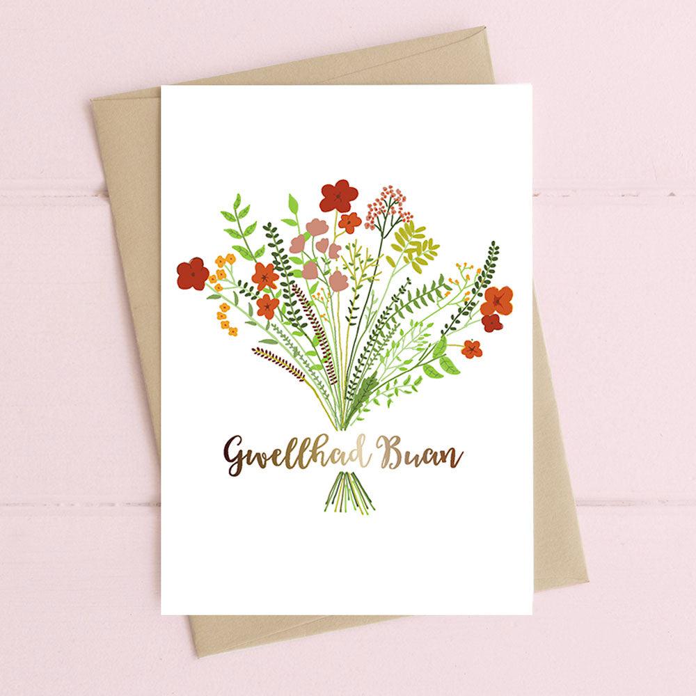 Card - Floral & Foiled - Gwellhad Buan - Speedy Recovery