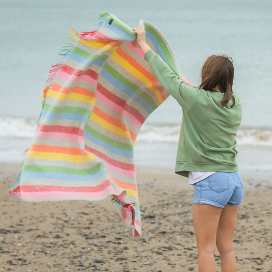 Throw / Blanket - New Wool - Rainbow Stripe Grey