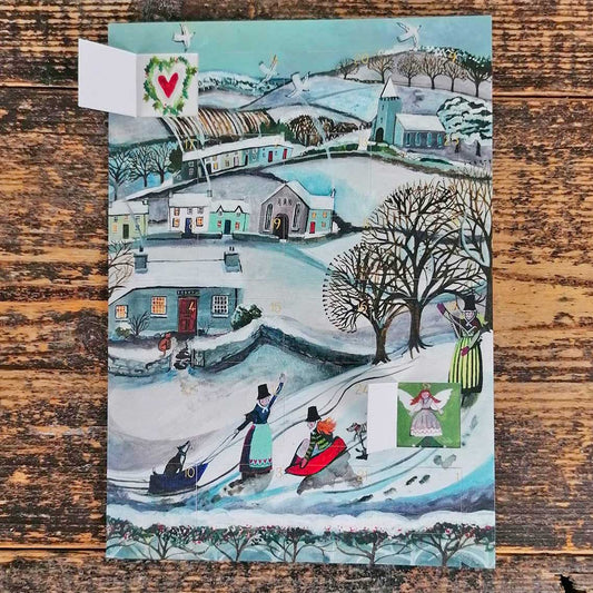 Card - Advent Calendar - Sledging Welsh Ladies