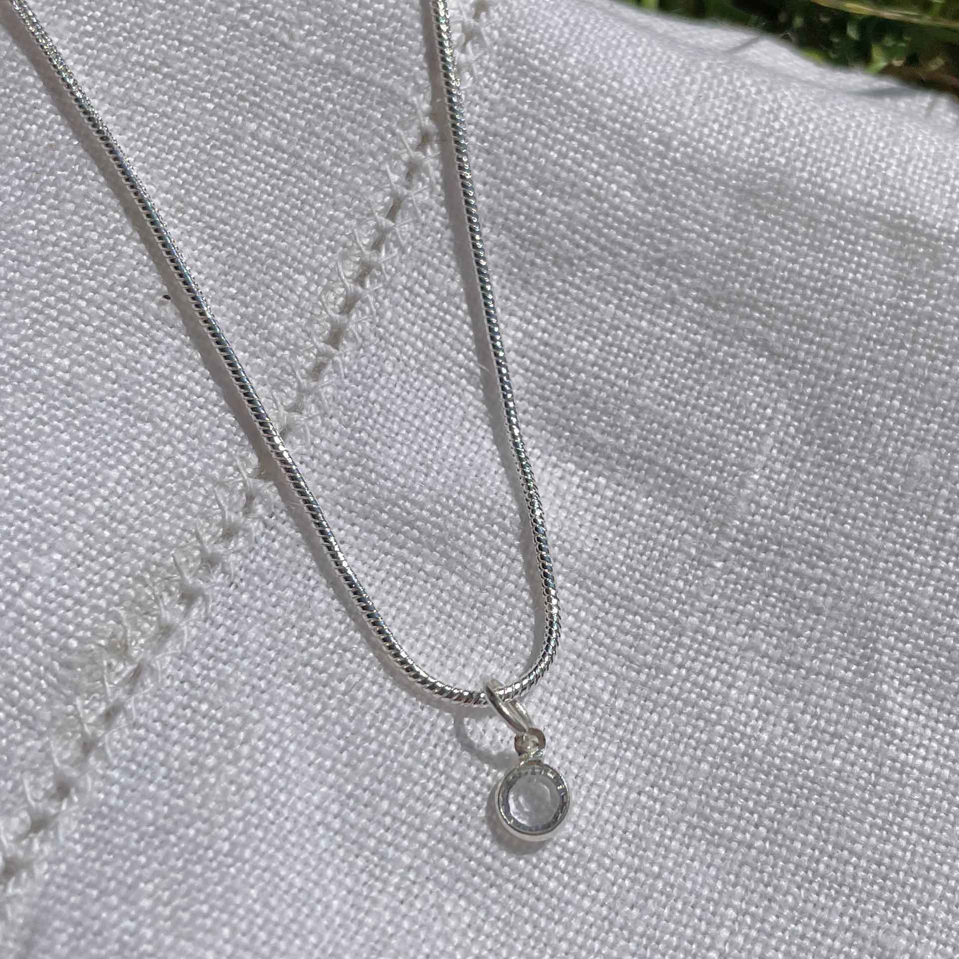 Birthstone Crystal Pendant - Silver Necklace - Welsh Language - April / Diamond