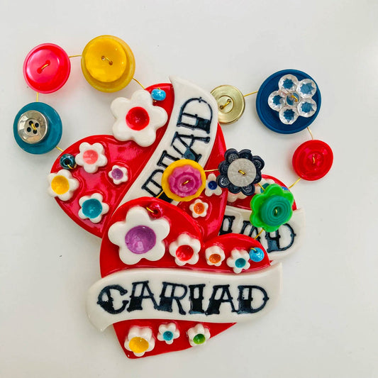 Hanging Heart - Ceramic / Porcelain - Cariad / Love