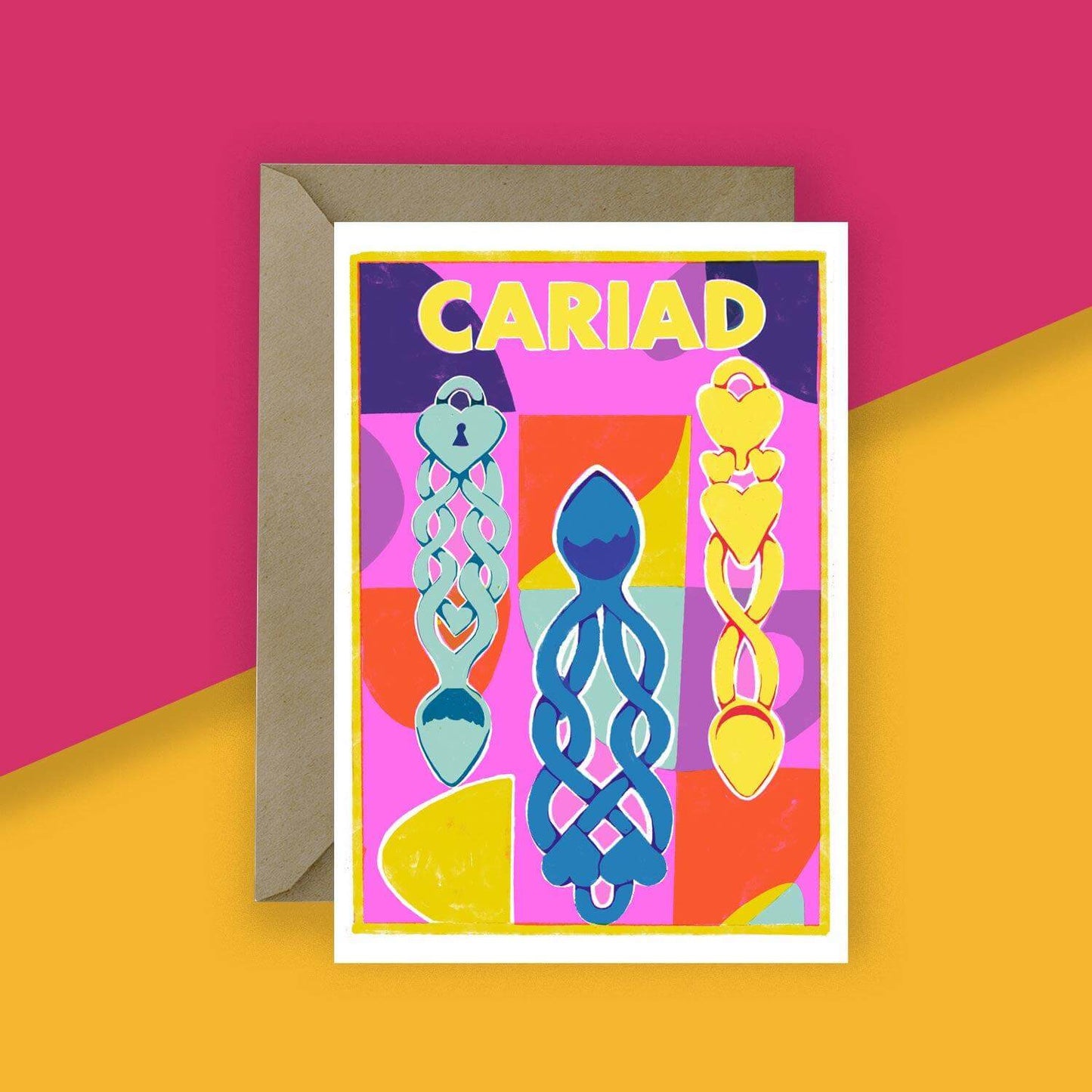 Greeting Card - Risograph - Cariad / Love - Lovespoons