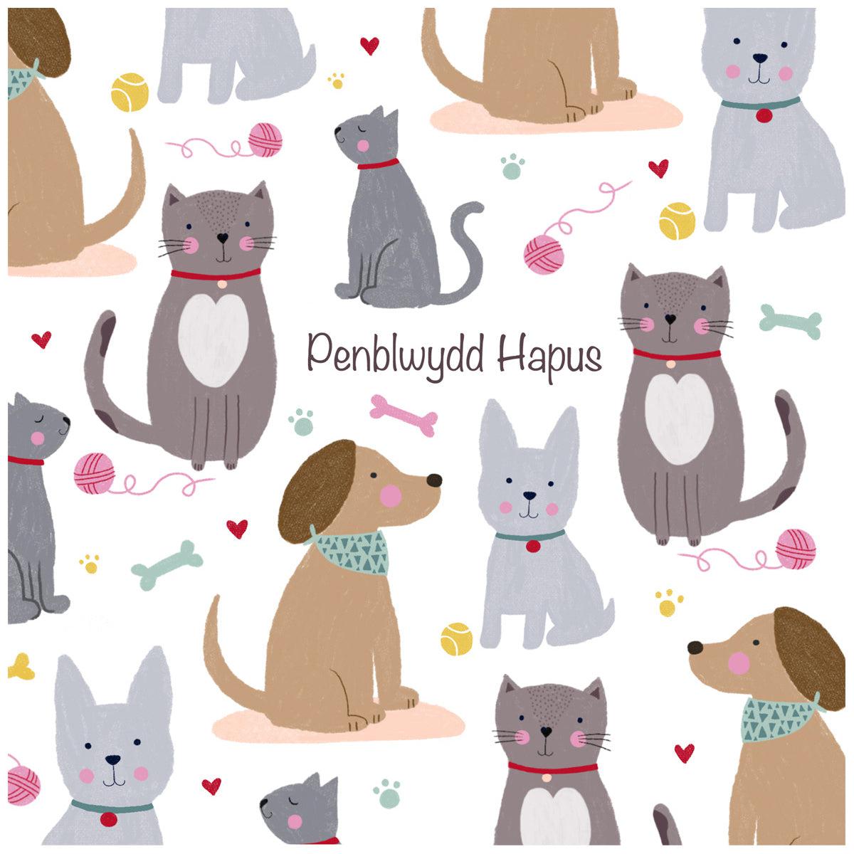 Card - Happy Birthday / Penblwydd Hapus - Cats & Dogs