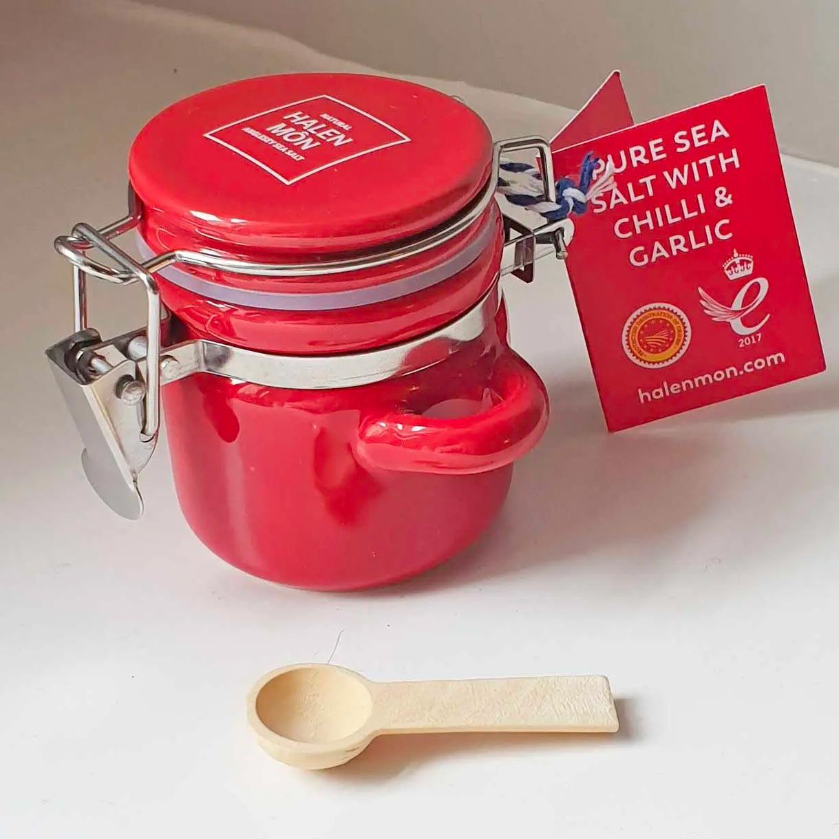 Halen Môn Salt - Mini Ceramic Clamp Top Canister Jar - Chilli & Garlic - Red