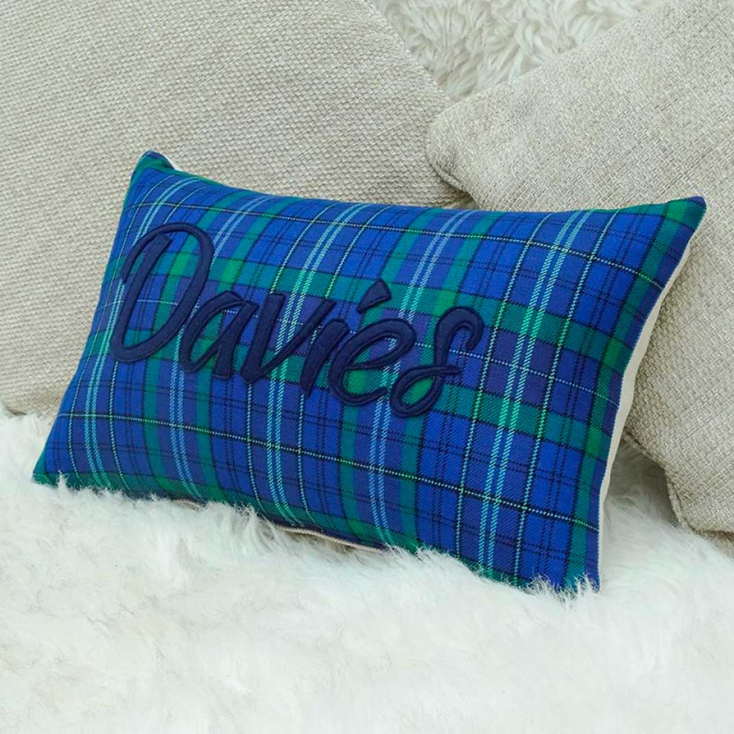 Cushion - Welsh Clan Tartan Wool - Your Surname - Personalised - Oblong