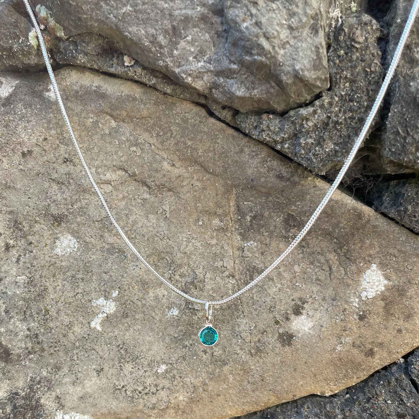 Birthstone Crystal Pendant - Silver Necklace - Welsh Language - December / Blue Zircon
