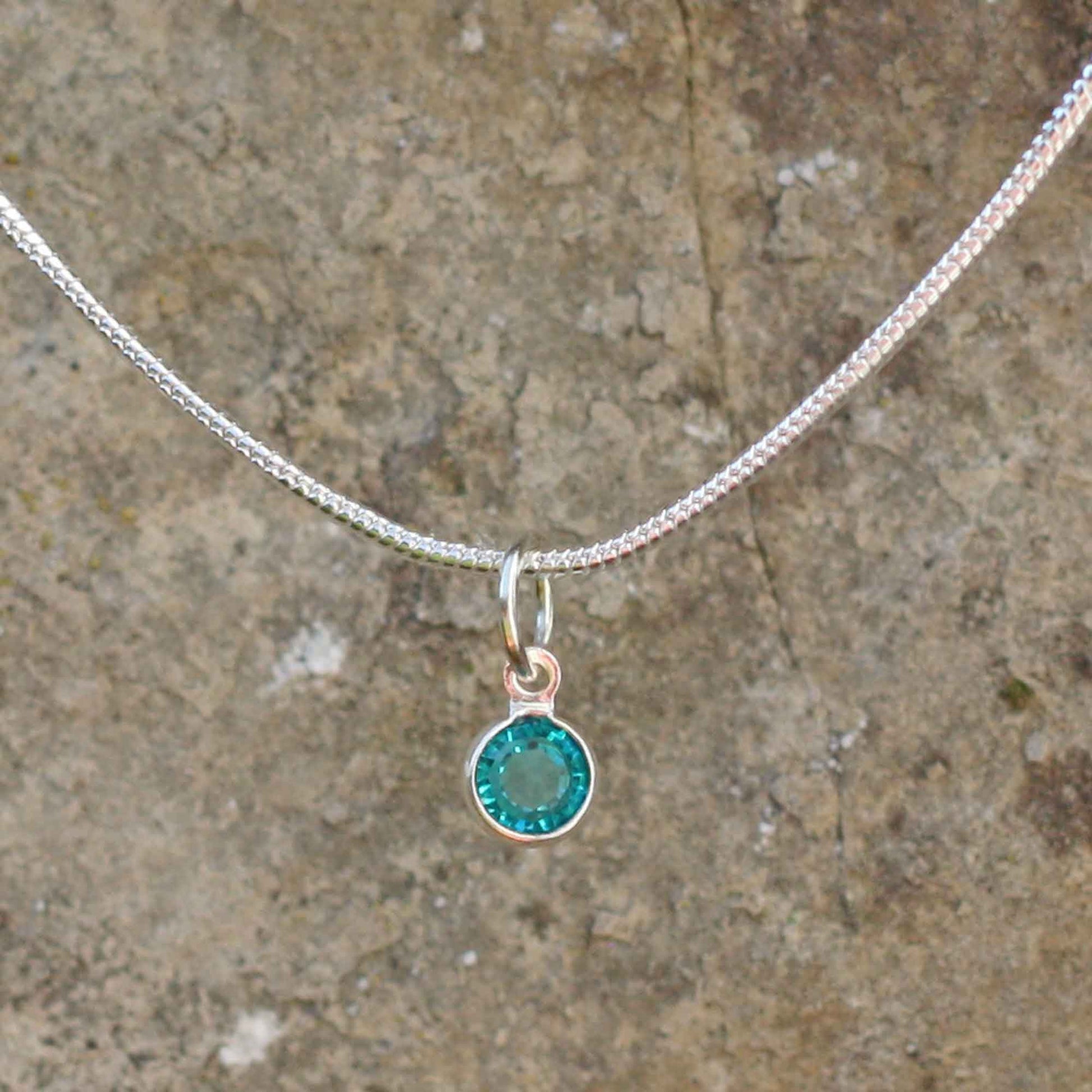 Birthstone Crystal Pendant - Silver Necklace - Welsh Language - December / Blue Zircon
