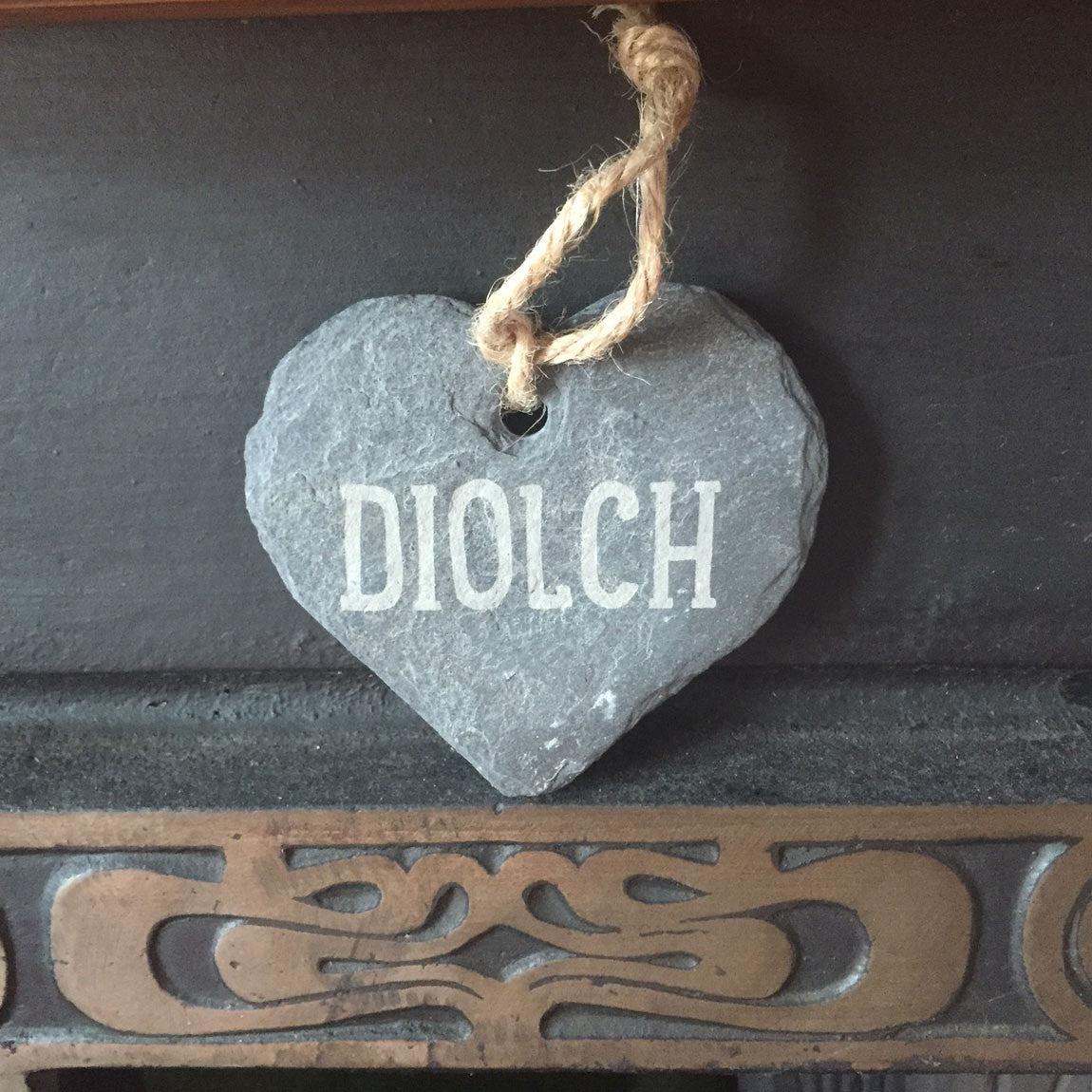 Slate Heart - Hand Made in Wales - Diolch / Thank you